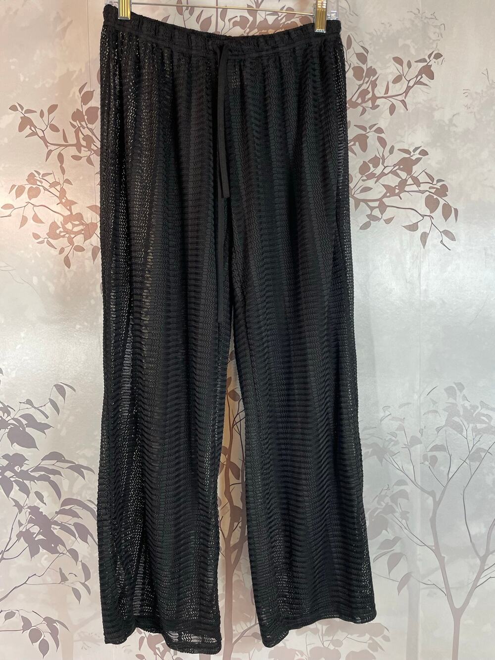 88 Madison Black Sheer Knit Lace Wide Leg Beach Swim Cover Up Pants Large